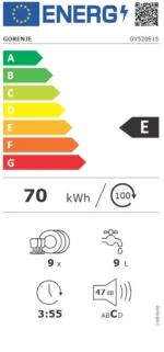 Gorenje GV520E15 keskeny beépíthető mosogatógép, 9 terítékes - Image 2