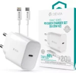 Devia Smart Series 20W PD hálózati gyorstöltő adapter V2 + Type-C/Lightning kábel - fehér st383847