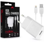 Maxlife MXTC-01 5W hálózati töltő adapter + USB/Lightning kábel 1m - fehér